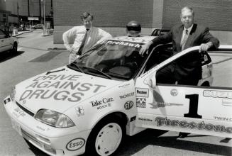 Driving for a cause: Wheels writer Jim Kenzie (left) and Dave White will drive this Suzuki Swift in Firestone Firehawk Challenge series to raise money to fight drug use