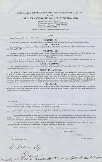 East Halton Central Committee, for securing the election of the Reform candidate, John Wetenhall, Esq.