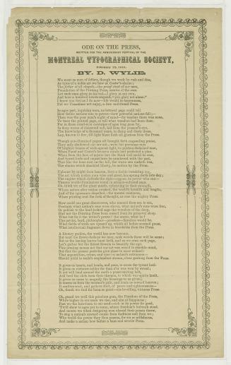 Ode on the press, written for the anniversary festival of the Montreal Typographical Society, February 22, 1848
