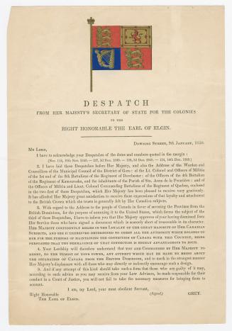 Despatch from Her Majesty's Secretary of State for the Colonies to the Right Honorable the Earl of Elgin