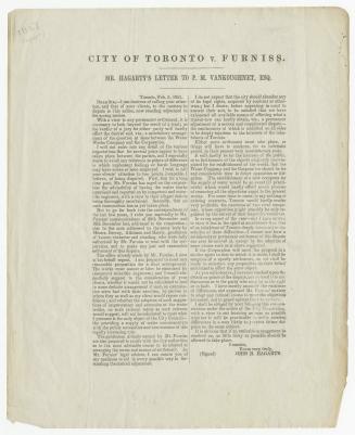 City of Toronto v. Furniss : Mr. Hagarty's letter to P.M. Vankoughnet, Esq.
