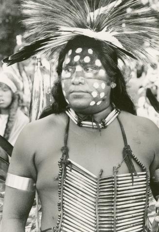 Proud heritage: Full tribal regalia and war paint were the order of the day at the seventh annual pow wow at Ohsweken, on the Six Nations Reserve near Brantford