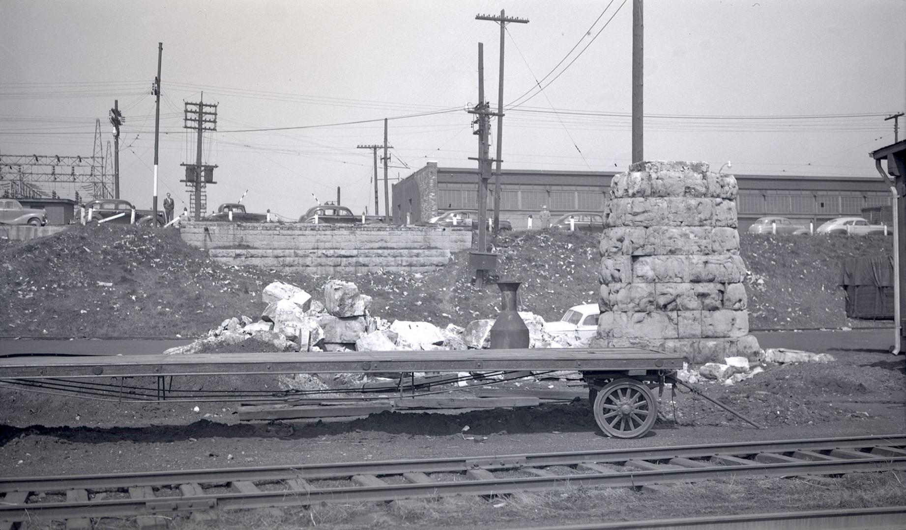 John St., remains of bridge over railway tracks, south of Front Street West, Toronto, Ontario