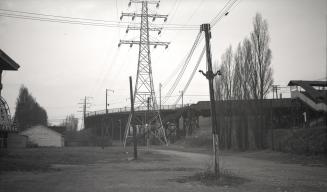 Lakeshore Road., bridge over C.N.R. tracks, south of King Street West, looking northwest. Toronto, Ontario