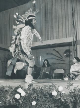 Johnny Yesno, a producer of CBC radio's Our Native Land, performs the roadrunner dance of his Ojibwa nation at the open house at the Royal Ontario Museum