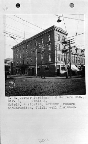 Osborne House Hotel, 401 Parliament Street, southeast corner of Parliament Street and Gerrard Street
