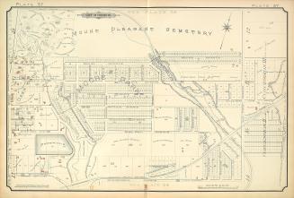 Image shows a map of some areas south and west from the Mount Pleasant Cemetery.