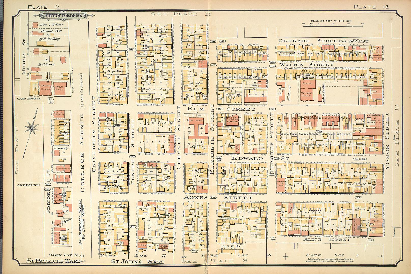 [Plate 12] Atlas of the city of Toronto and vicinity from special survey founded on registered plans and showing all building and lot numbers.