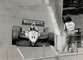 Kevin Cogan and his March 88 Cosworth slammed into a concrete barrier during lap 15
