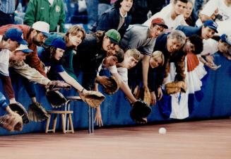 Front-row fielders had fun going after a loose ball before game 4