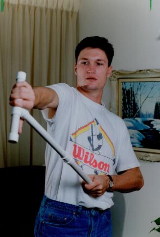 Blue Jay Farmhand Greg O'Halloran works out in his Mississauga home