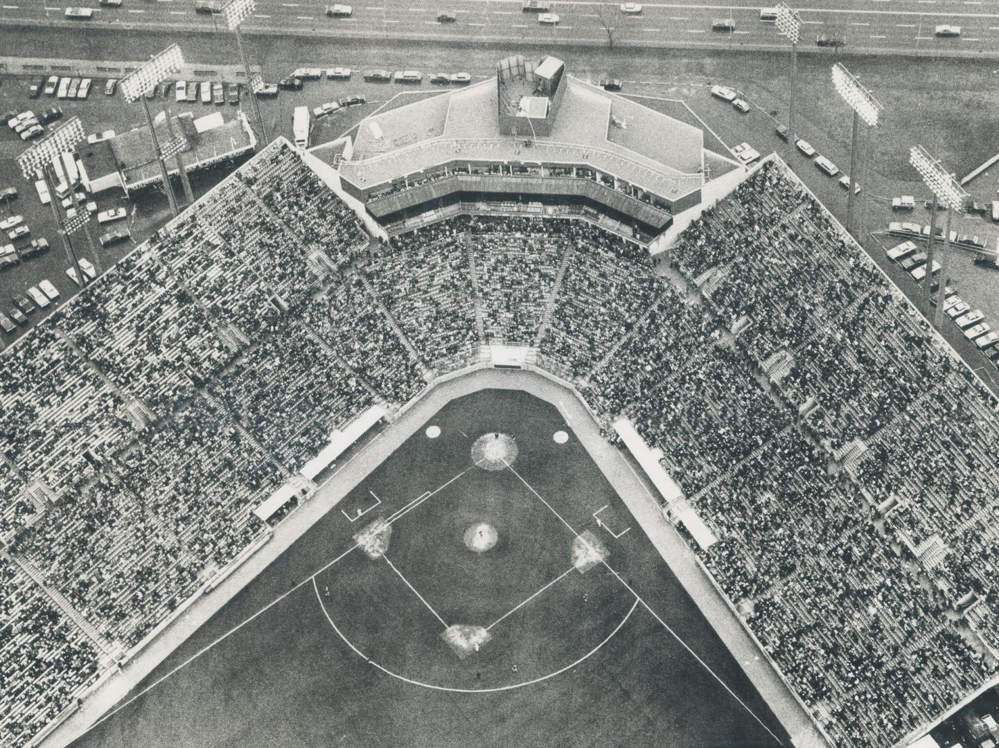 The view from above . . . the stands are packed for the Toronto Blue Jays' debut