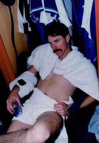 Jays pitcher Jack Morris, deprived of a win last night by three A's homers at the SkyDome, has to settle for towels, an icepack and a beer after squandering a Toronto rally from a 3-0 deficit