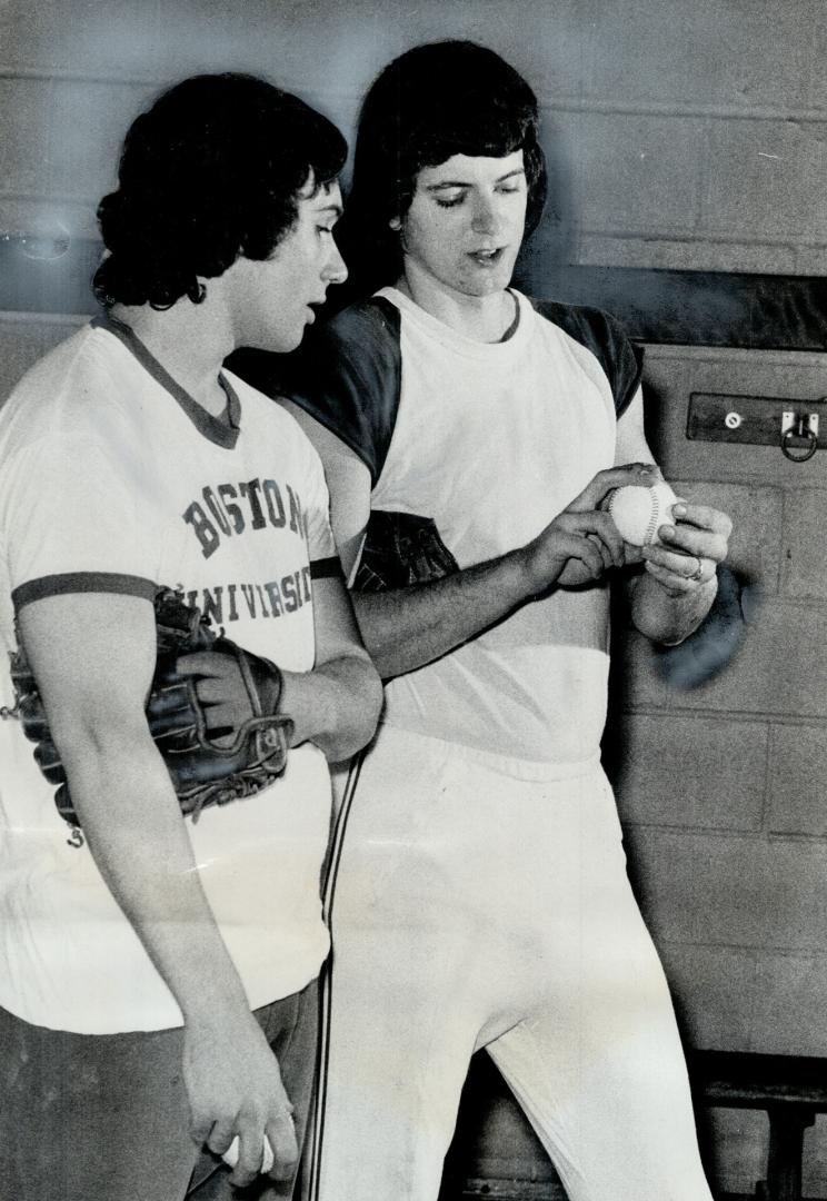 Two metro Toronto sandlot graduates, Steve Zavislak (left) and Cec Kozloski, pause during workout yesterday