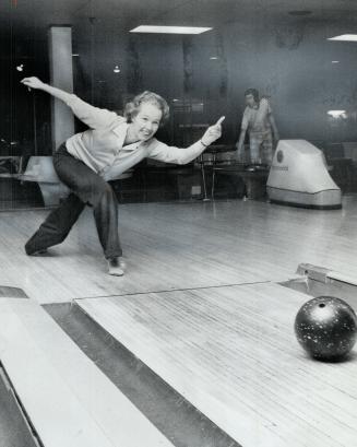 Going for strike? Marjorie Bailey appears happy with effort as she aims ball for strike at Thorncliffe Bowlerama