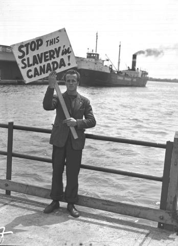 Picketer during Canadian Seamen's Union strike