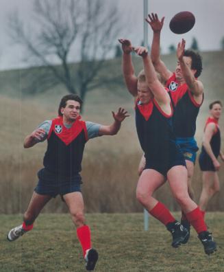 Football without pads. Violence in Australian football was exaggerated in early tv ads say Canadian players now ready at Etobicoke's Centennial Park f(...)