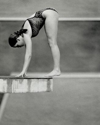 Taking a dive. Jacqueline Needham of Etobicoke Diving Club shows her form during practice yesterday at 13th John Dickinson international event at Etobicoke Olympium