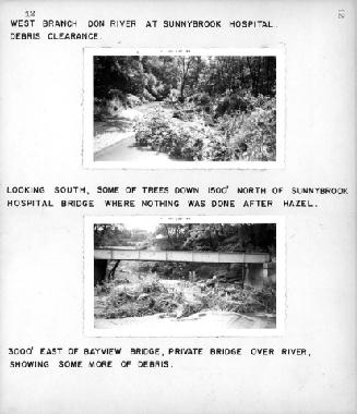 West branch of Don River at Sunnybrook Hospital, debris clearance, Hurricane Hazel