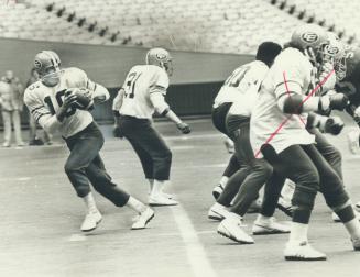 Eskimo quarterback Bruce Lemmerman practises aerial warfare