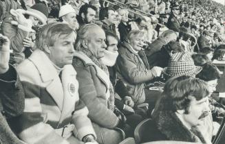 Premiers Peter Lougheed (left) of Alberta, Rene Levesque of Quebec and Bill Davis (right) at game