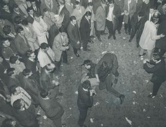 Indoor Football causes a scramble in the lobby of the Royal York as fans tangle during Grey Cup celebrations Saturday night. Hijinks of football devot(...)