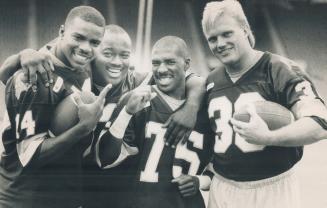 Four of the five nominees, from left: Gilbert Renfroe (top player), Willie Pless (defender), Pernell Moore (rookie) and Don Moen (top Canadian)