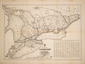 Map of Canada West exhibiting all the post offices, counties, railroads, and free grant roads, republished by authority 1863