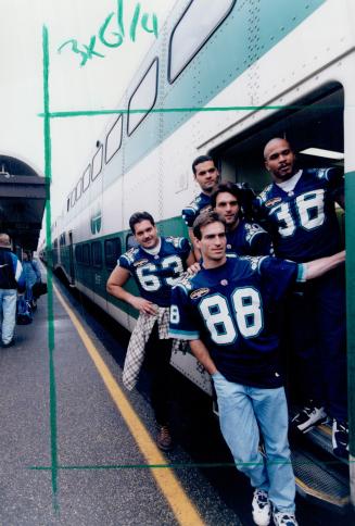 Go-to guys for Argos. These five Argos riding the rails to CFL awards are Argonaut nominees, from left: offensive lineman Mike Kiselak, rookie John Ra(...)