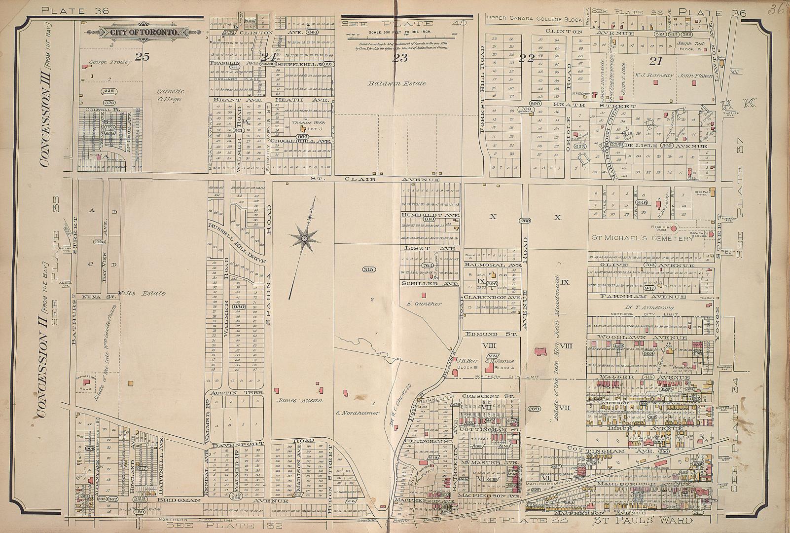 [Plate 36] Atlas of the city of Toronto and vicinity from special survey founded on registered plans and showing all building and lot numbers.