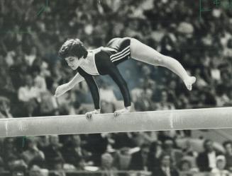 Czechoslovakia's Radka Zemanova performed on balance beam yesterday before 10,000 Toronto spectators