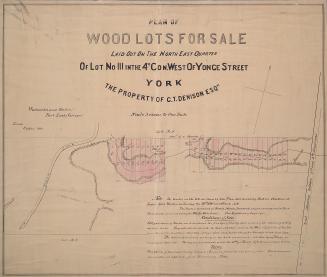 Plan of wood lots for sale laid out on the north east quarter of lot no. 111 in the 4th con. west of Yonge Street, York the property of G.T. Denison Esq.re.