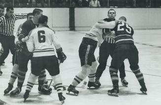 John Ferguson, Matt Paolich, Jean-Guy Talbot, Pete Stemkowski, Ralph Backstrom (6), Terry Harper, Linesman Brent Casselman, Orland Kurtenback