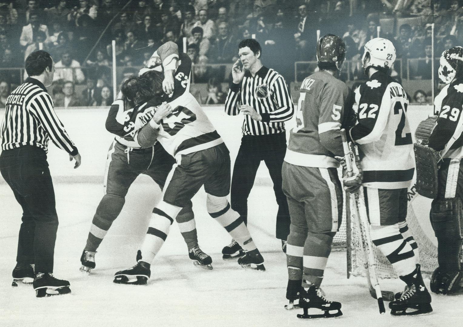 Players battle it out during Toronto-Detroit game March 21