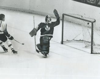 Flyers' Don Saleski Beats Leaf Goalie Wayne Thomas With A 20-Foot Wrist Shot, This is the goal that put Philadelphia ahead. Saleski went on to score twice more as Flyers routed the Leafs, 7-1