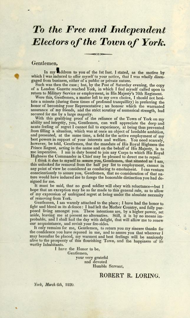 To the free and independent electors of the Town of York.