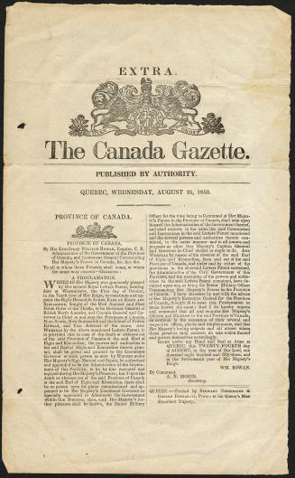 Extra. The Canada Gazette. Published by authority. Quebec, Wednesday, August 24, 1853.