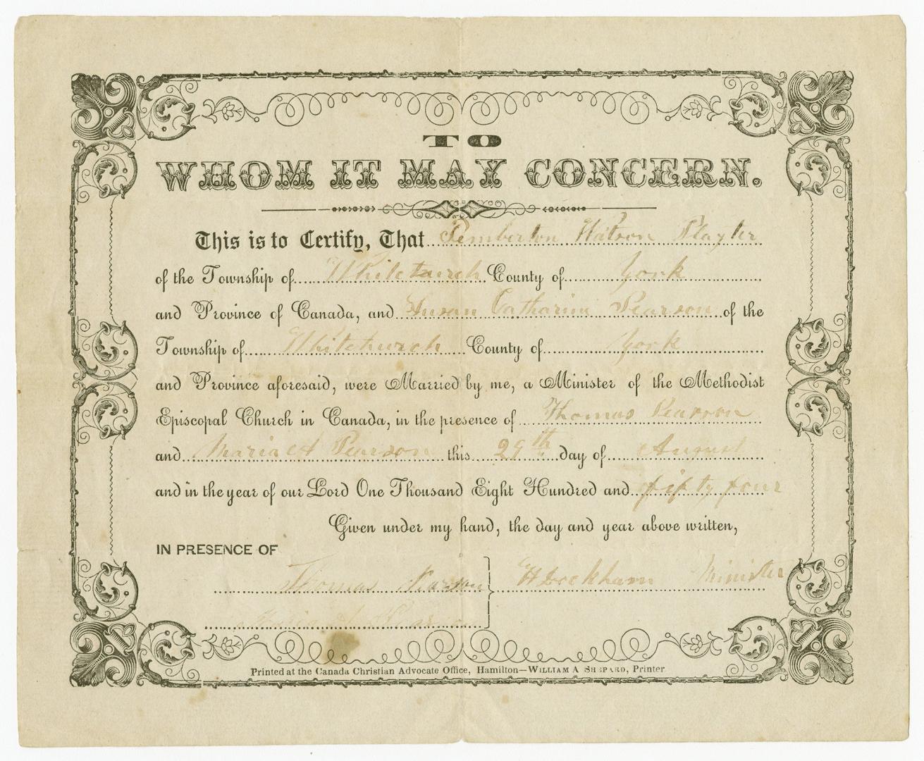 To whom it may concern, this is to certify, that [Pemberton Watson Playter]