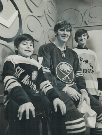 Something in common. A trio of namesakes gets together at Maple Leaf Gardens between periods of Saturday night's National Hockey League game between M(...)