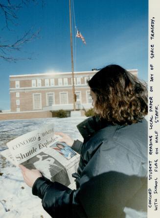 Concord student reading local paper on day of space tragedy, with school flag on half staff