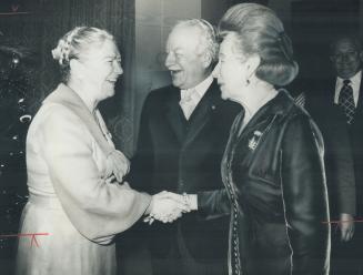 At Queen's Park Levee, Lieutenant-Governor Pauline McGibbon shakes hands with Mrs