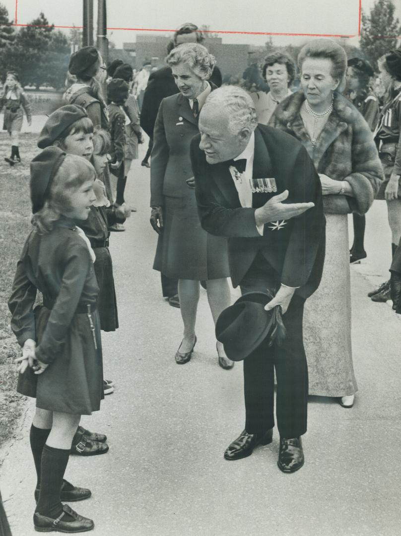 A vice-regal introduction. Walking through an honor guard of Brownies yesterday to open the 21st annual world conference of Girl Guides, at York Unive(...)