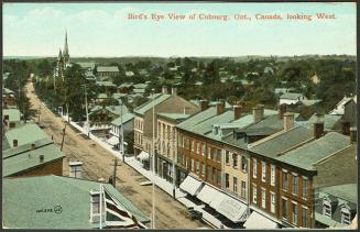 Bird's eye view of Cobourg, Ontario, Canada, looking West