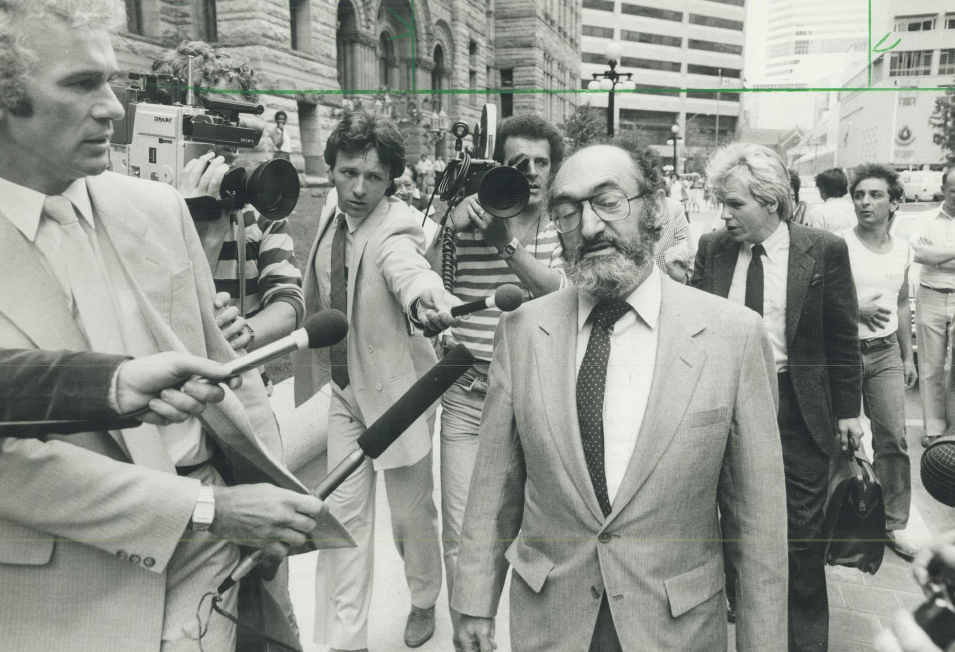 Released on bail: Dr. Henry Morgentaler walks from old city hall after being released on bail yesterday. He refused to say whether his Toronto clinic (...) – All Items – Digital Archive : Toronto Public Library