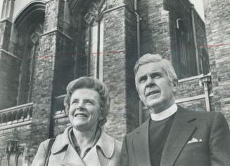 Rev. George Morrison and wife, Bindy, outside Timothy Eaton memorial church