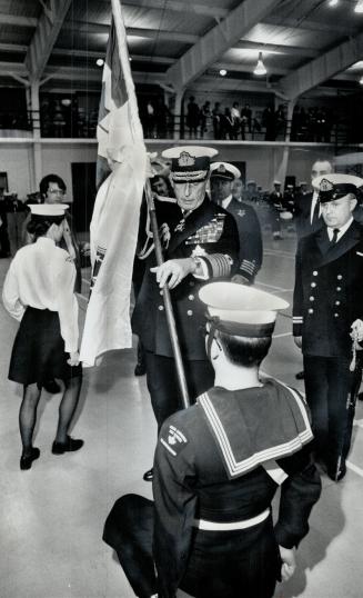 A flag from an admiral. Admiral Lord Louis Mountbatten presents a Navy League flag to the Scarborough Sea Cadet Corps at HMCS York Thursday. Mountbatt(...)