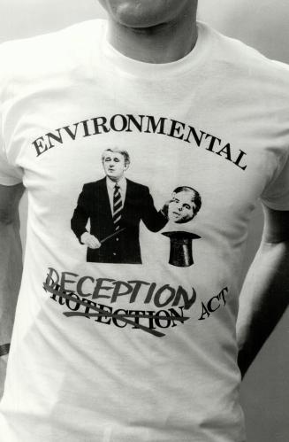 Underground T-shirt: No one will admit responsibility for the T-shirt above, which depicts Prime Minister Brian Mulroney as a magician pulling Environment Minister Tom McMillan from a hat
