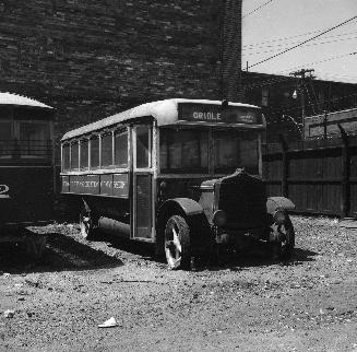T.T.C., bus #9, at Sherbourne Garage, Sherbourne St., northwest corner Esplanade E., looking northwest to Front Street East, Toronto, Ontario
