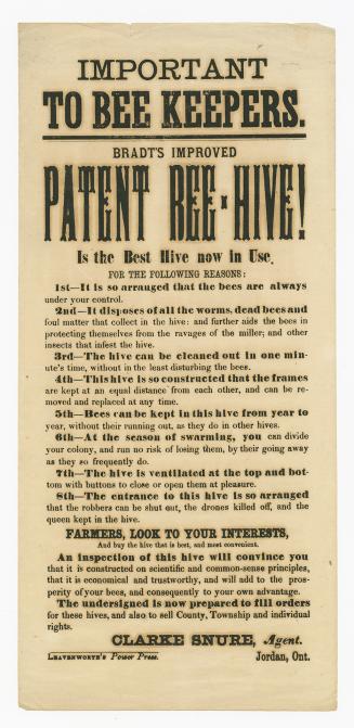 Important to bee keepers : Bradt's improved patent bee-hive is the best bee hive now in use