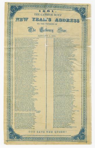 The Carrier boys' New Year's address to the patrons of the Cobourg Star, January 1, 1861